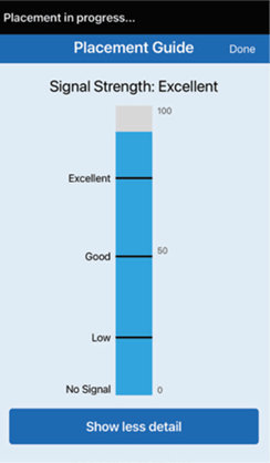 A blue wireless earphone charges via a wired connector labeled "ANC," with a small green indicator light.